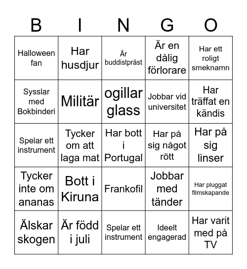 Lära känna-bingo Card