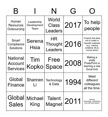 Business Card Bingo Card