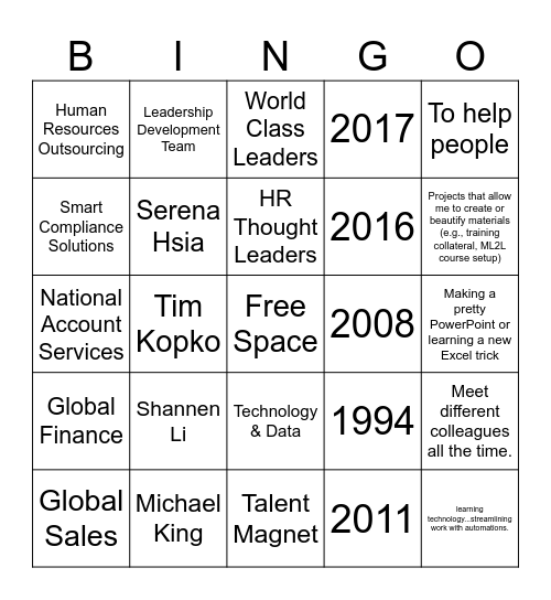 Business Card Bingo Card