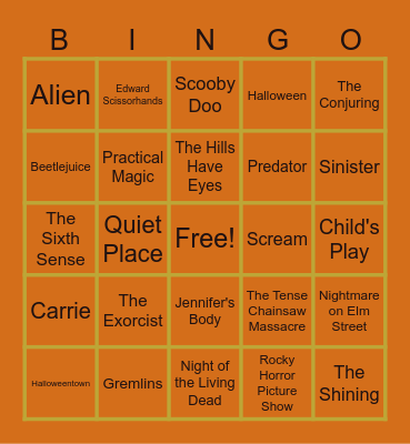 Halloween Movie Bingo Card