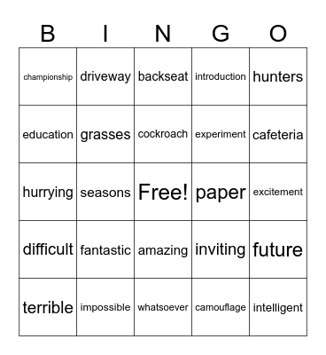 3rd Grade Bingo Card