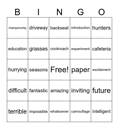 3rd Grade Bingo Card