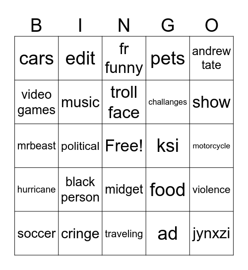 yt bingo Card