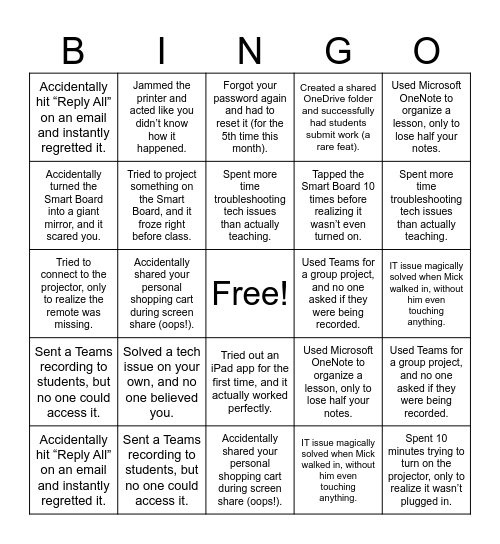 Tech PD Icebreaker Bingo Card