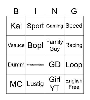 YT Shorts Bingo Card