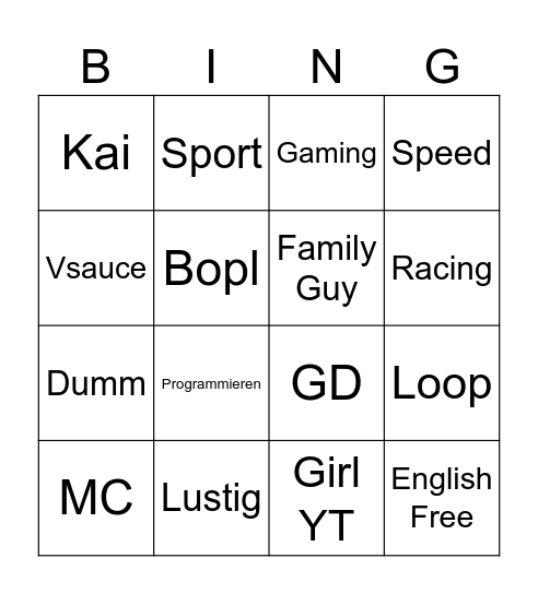 YT Shorts Bingo Card