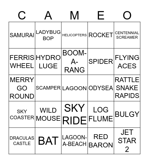 CAMEO LAGOON DAY Bingo Card