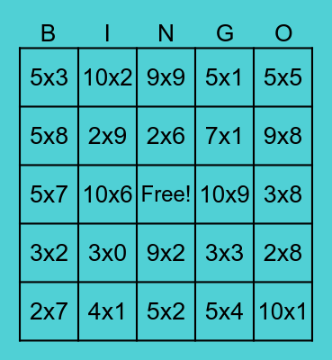 Multiplication Facts Bingo Card