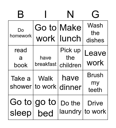 Daily Routine FOR KIDS Bingo Card