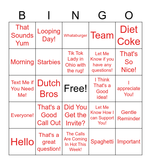 Devon's Sayings and Food-Boss's Day Bingo Card