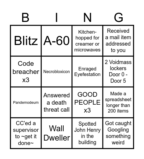 Co-op Bingo Card