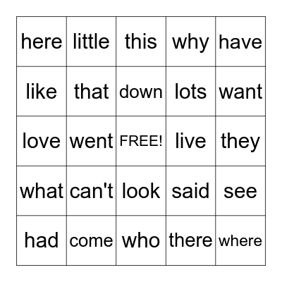 1 G Words Bingo Card
