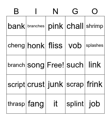 Fun Words Bingo Card