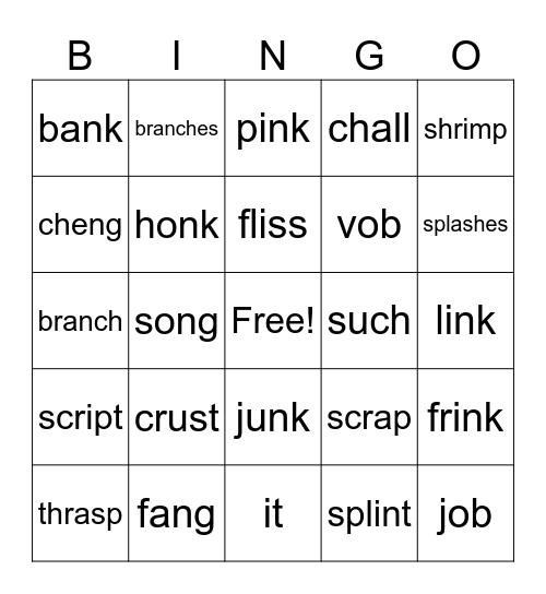 Fun Words Bingo Card