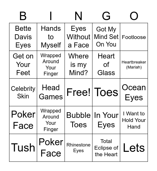 Body Parts Bingo Card