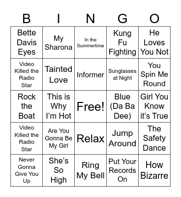 One Hit Wonders Bingo Card