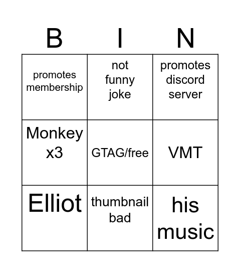jman Bingo Card