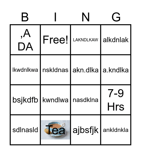 Sleep Hygiene Bingo Card