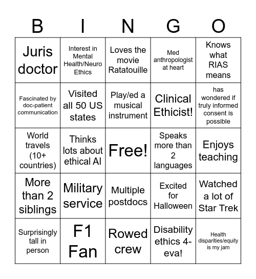 SCBE Bingo Card