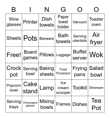 Sarah's Bridal Shower Bingo Card