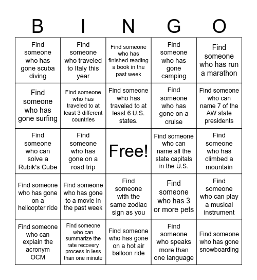 LCAT BINGO Card