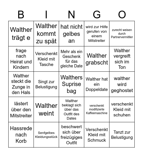 Walthers Bingo Card