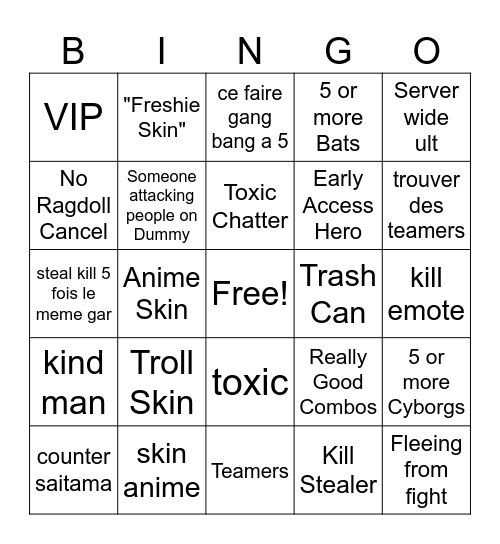 The Strongest Battlegrounds BINGO! Bingo Card