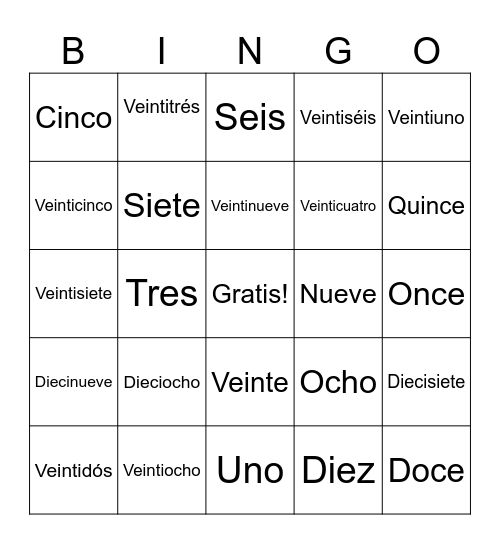 Los números 0 - 30 Bingo Card