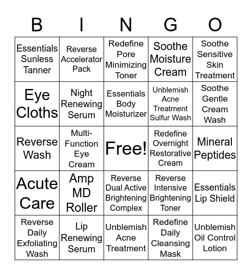Rodan + Fields Bingo Card