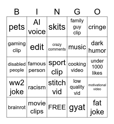instagram reels Bingo Card