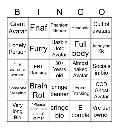 VrChat Bingo Card