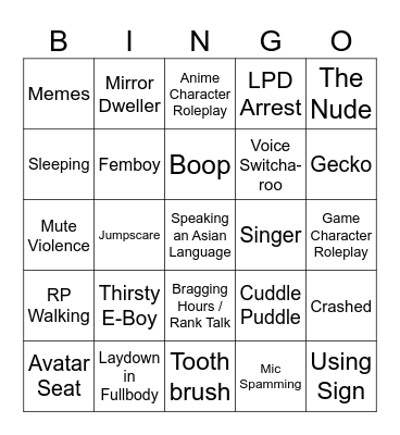 VrChat Bingo Card