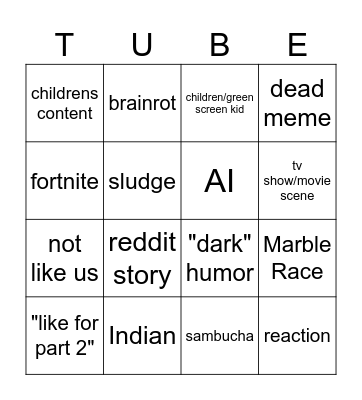 Youtube Bingo Card