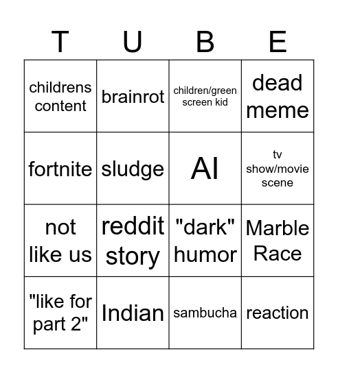 Youtube Bingo Card