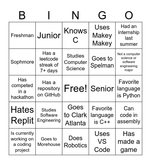 Mentorship Social Bingo Card