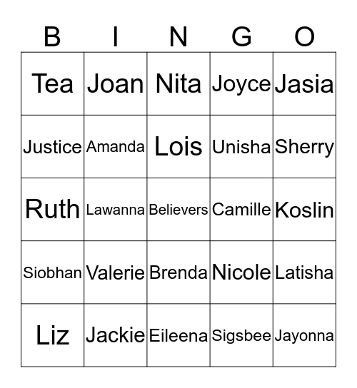 Women's Ministry Bingo Card