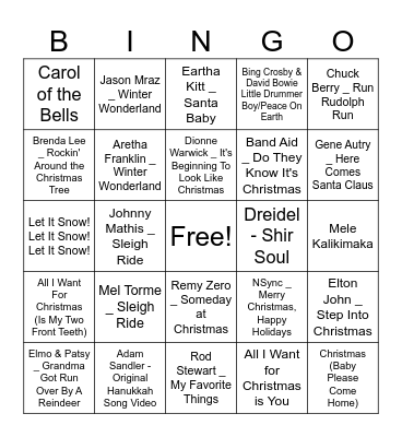 Holiday Music Bingo Card