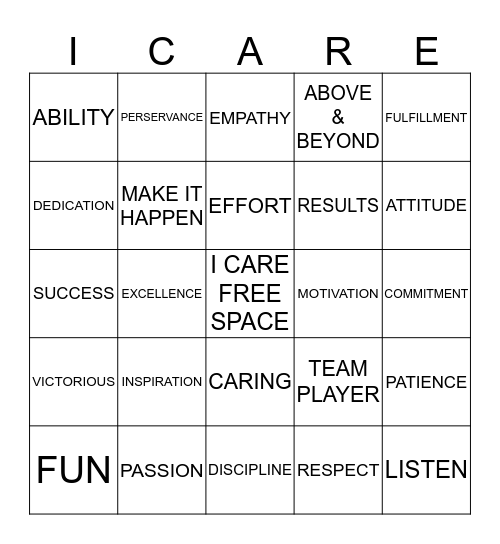 I CARE BINGO Card