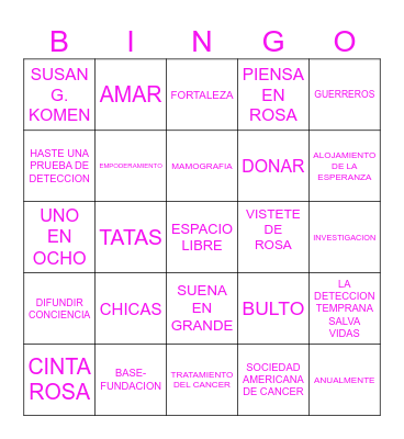 BREAST CANCER AWARENESS Bingo Card