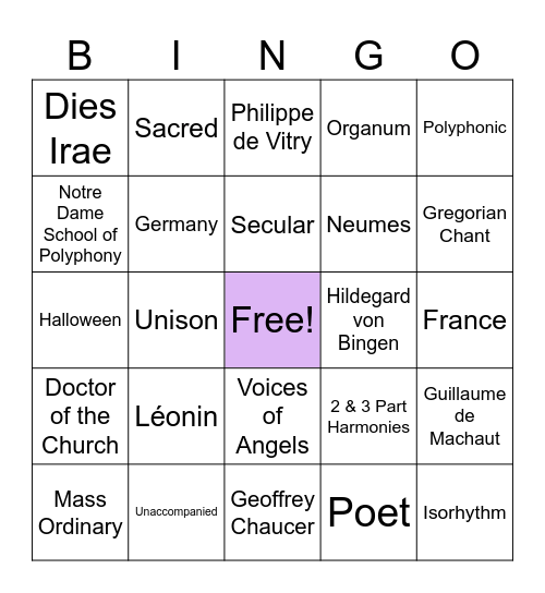 Medieval Review Bingo Card