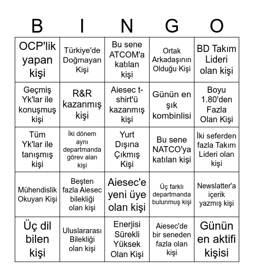 AIESEC LU'CO Bingo Card