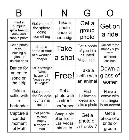 Matt's 40th!! Las Vegas Edition Bingo Card