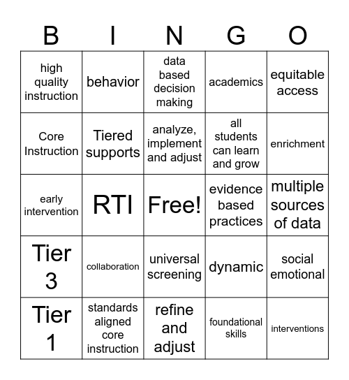 MTSS BINGO Card