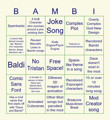 Dave and Bambi Mod Bingo Card