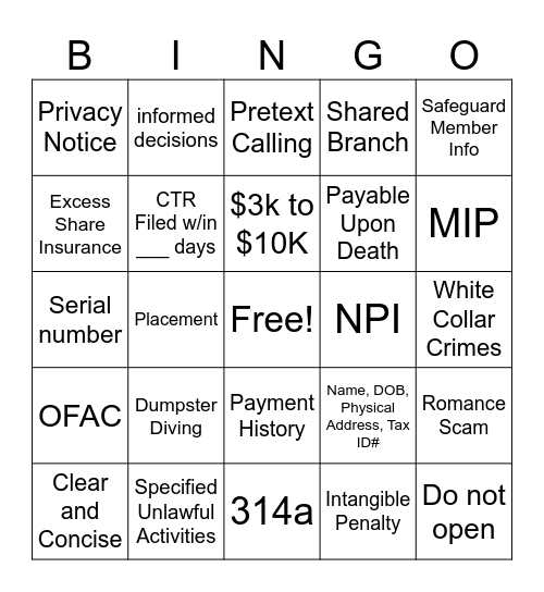Untitled Bingo Card
