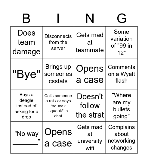 Brandon Brown CS2 Bingo Card