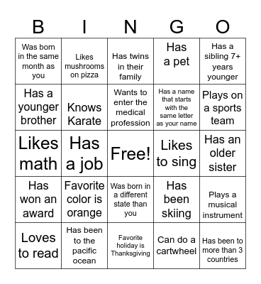 Human Bingo Card