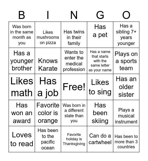 Human Bingo Card