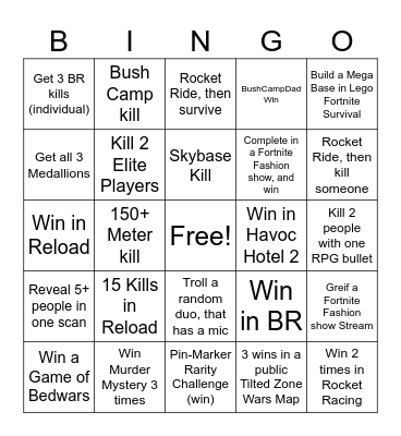 Fortnite Bingo Card