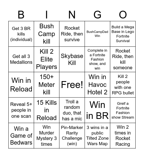 Fortnite Bingo Card